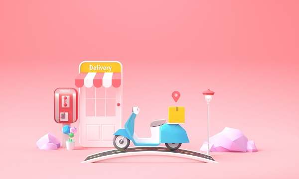 Online Delivery Service concept. Fast and free delivery, Express delivery service with parcel and scooter background for web banner template. 3D rendering illustration