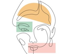 Woman face on one line style. Hand drawing concept. Abstract geometric figure background. Different woman faces. One line art. Vector illustrations design